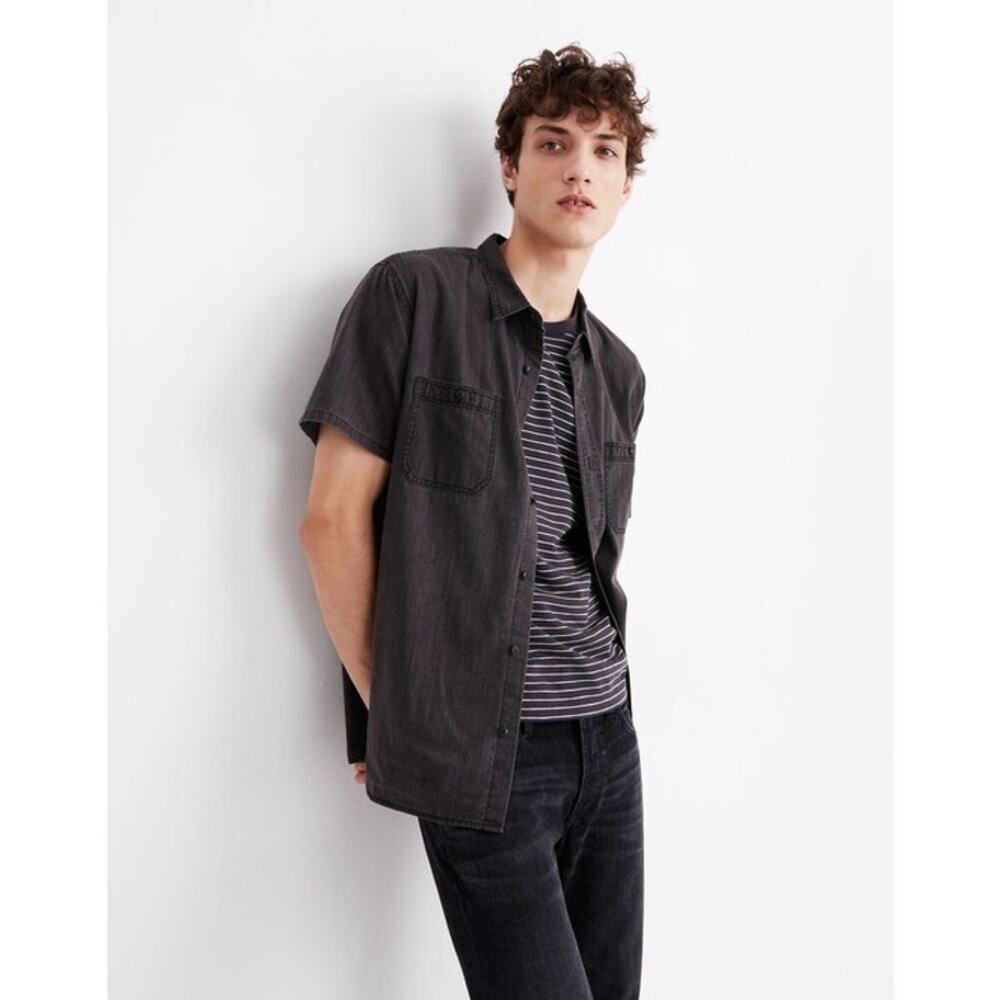Madewell Denim Perfect Short-Sleeve Shirt in Cutler Wash Black AH953 button up